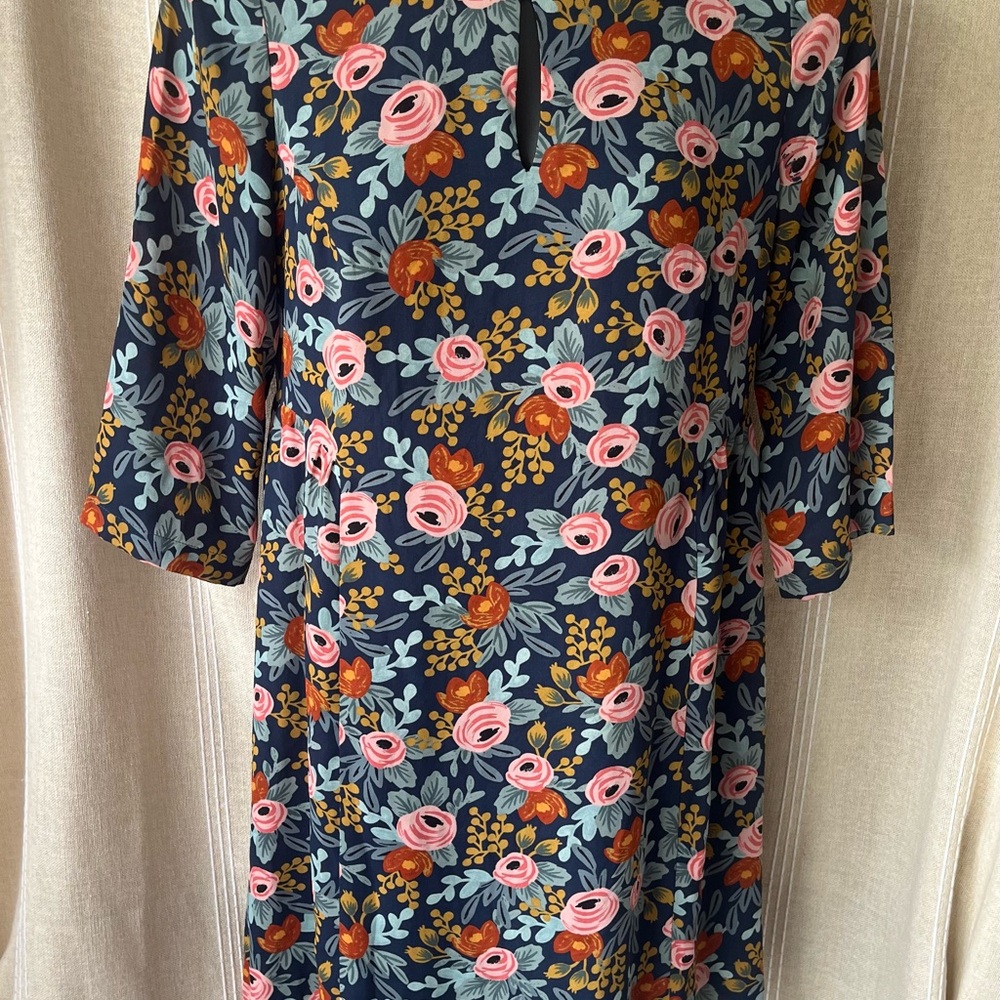 Paper Crown by Anthropologie Navy Floral Long Sleeve Dress